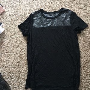 Short sleeve shirt with faux leather detailing